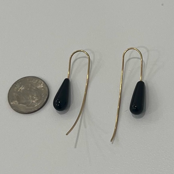 Black Onyx and 14k Gold Vintage Drop Earrings - Picture 3 of 4